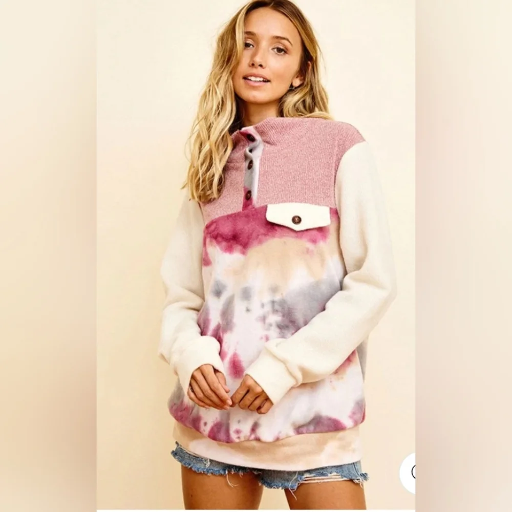 New Pink Tie Dye Sherpa Sweater - Picture 4 of 4